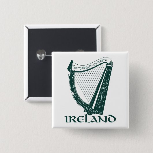 Ireland Harp Design, Irish Harp Vierkante Button 5,1 Cm (Voorkant /achterkant)