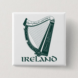 Ireland Harp Design, Irish Harp Vierkante Button 5,1 Cm