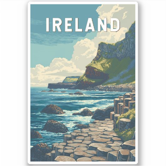 Ireland Illustration Travel Art Vintage Sticker (Voorkant)