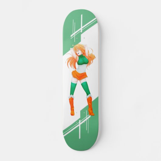 Ireland Manga Anime girl in Flag Irish Persoonlijk Skateboard (Voorkant)
