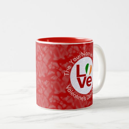 Ireland Red LOVE Flag gepersonaliseerd Tweekleurige Koffiemok (Voorkant rechts)