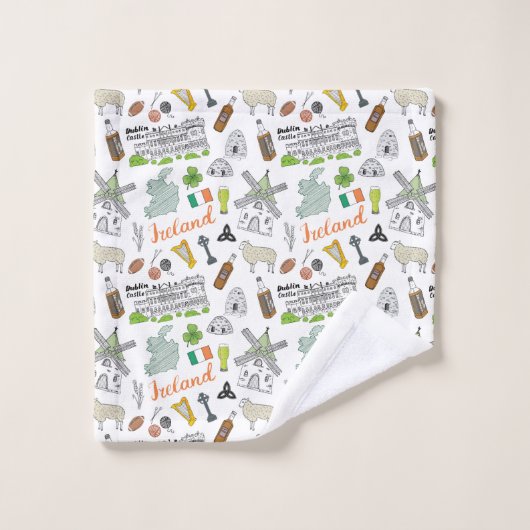 Ireland Sketch Doodle Pattern Bad Handdoek (Wasdoekje)
