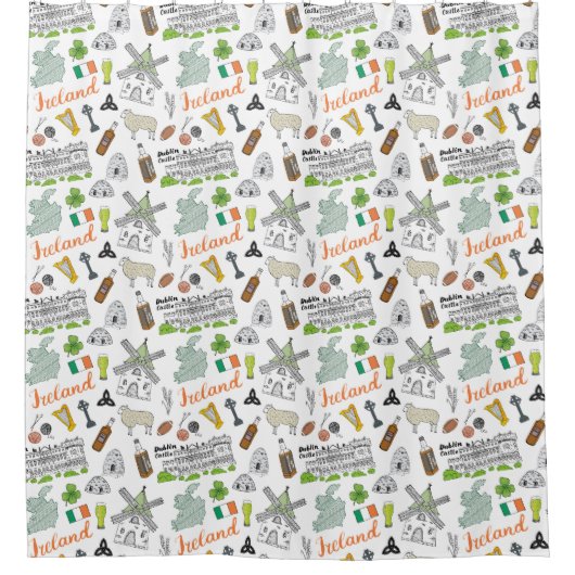 Ireland Sketch Doodle Pattern Douchegordijn (Voorkant)