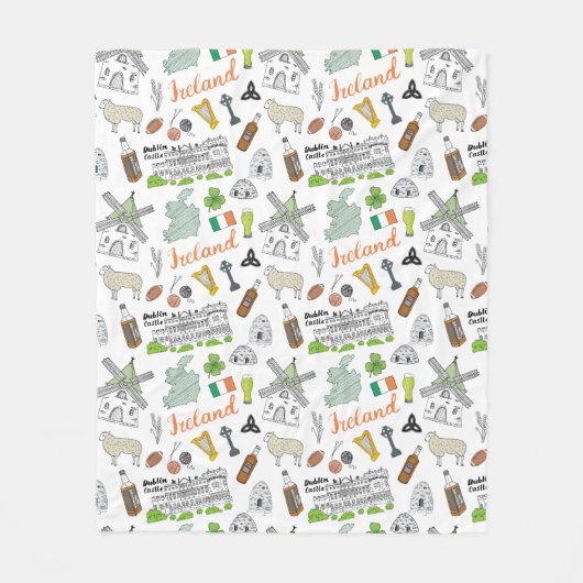 Ireland Sketch Doodle Pattern Fleece Deken (Voorkant)