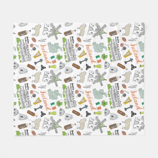 Ireland Sketch Doodle Pattern Fleece Deken (Voorkant (Horizontaal))