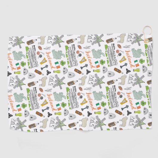 Ireland Sketch Doodle Pattern Golfhanddoek (Horizontaal)