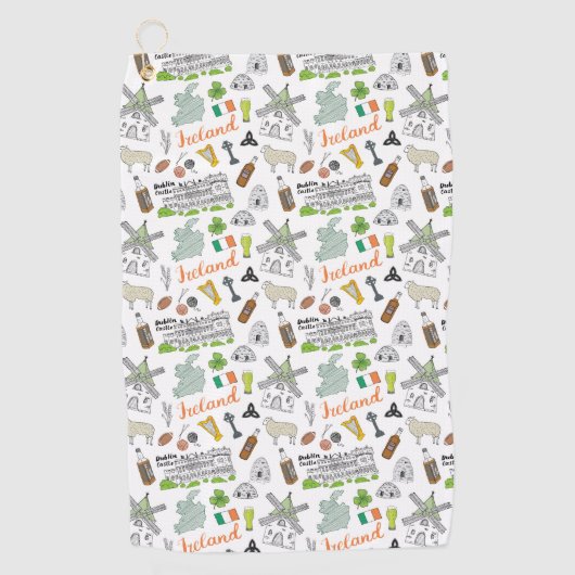 Ireland Sketch Doodle Pattern Golfhanddoek (Voorkant)