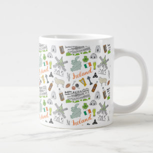 Ireland Sketch Doodle Pattern Grote Koffiekop