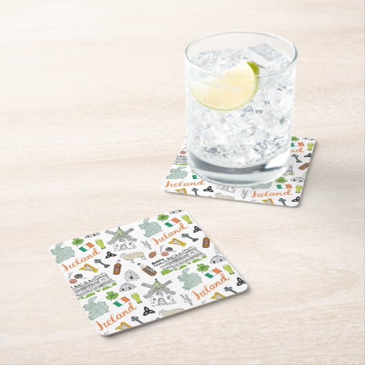 Ireland Sketch Doodle Pattern Kartonnen Onderzetters (Insitu)
