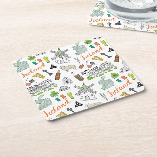 Ireland Sketch Doodle Pattern Kartonnen Onderzetters (Schuin)