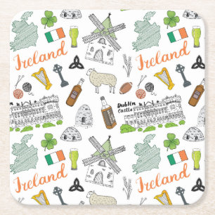 Ireland Sketch Doodle Pattern Kartonnen Onderzetters