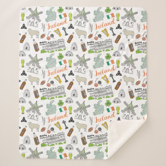 Ireland Sketch Doodle Pattern Sherpa Deken (Voorkant)