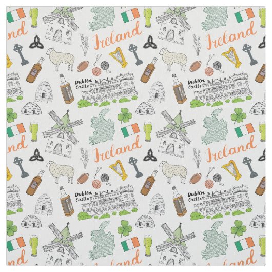 Ireland Sketch Doodle Pattern Stof (Swatch)