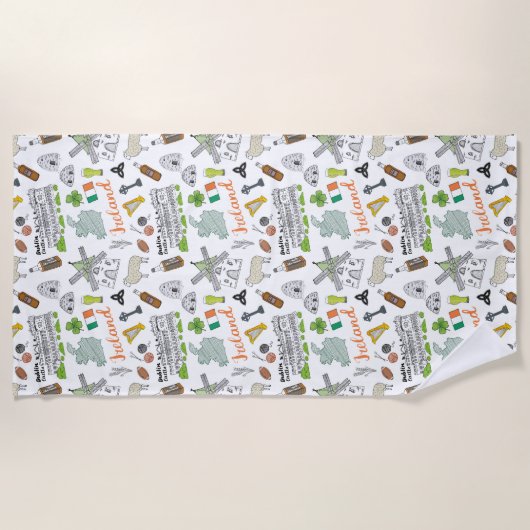 Ireland Sketch Doodle Pattern Strandlaken (Voorkant)