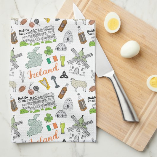 Ireland Sketch Doodle Pattern Theedoek (Quarter Fold)