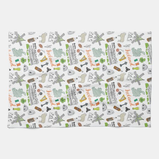 Ireland Sketch Doodle Pattern Theedoek (Horizontaal)