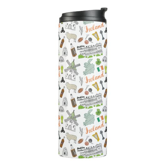 Ireland Sketch Doodle Pattern Thermosbeker (Gedraaid links)