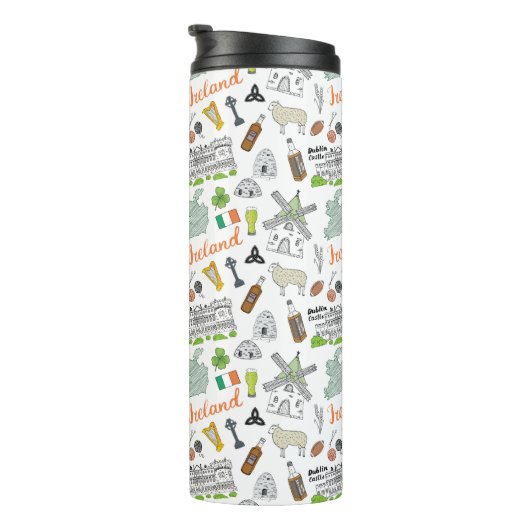 Ireland Sketch Doodle Pattern Thermosbeker (Geroteerd rechts)