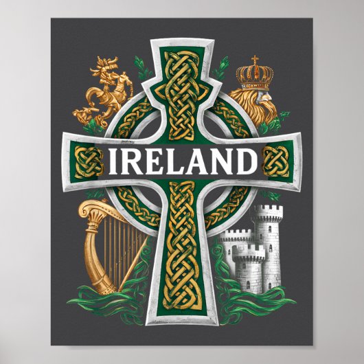 Ireland St Patrick Day Celtic Cross Green Celebrat Poster (Voorkant)