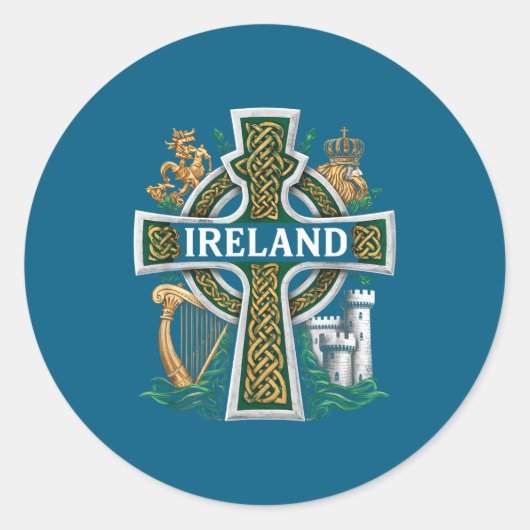 Ireland St Patrick Day Celtic Cross Green Celebrat Ronde Sticker (Voorkant)