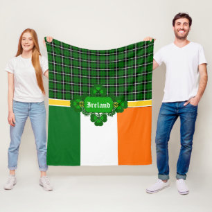 Ireland Tartan, flag, Celtic design shamrock Fleece Deken