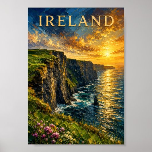 Ireland: Vibrant Sunset Cliffs Moher Art Souvenir Poster (Voorkant)