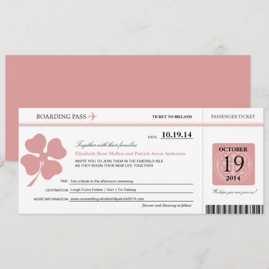 Ireland Wedding Boarding Pass Kaart (Voorkant / Achterkant)