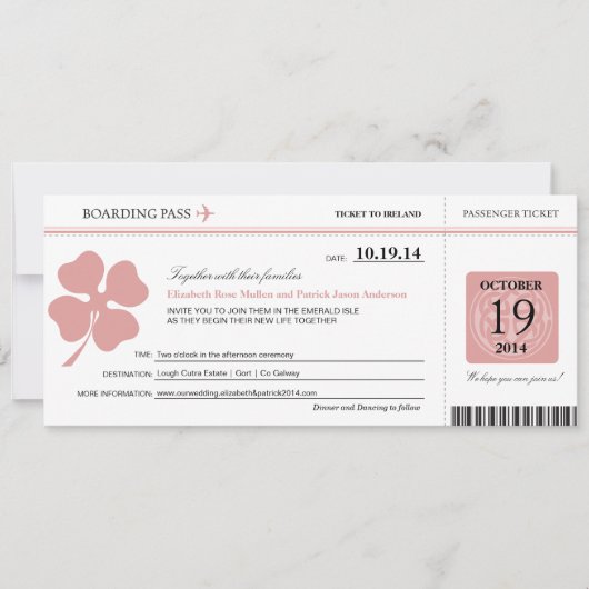 Ireland Wedding Boarding Pass Kaart (Voorkant)