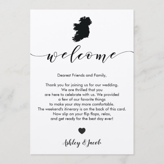 Ireland Wedding Welcome Letter & Itinerary Kaart (Voorkant)