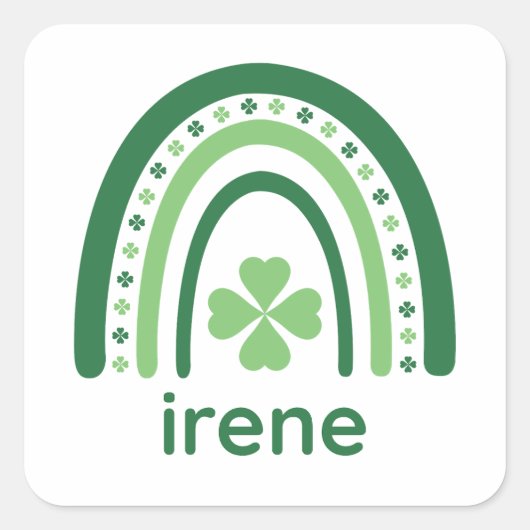 irene Name Clover Boho Rainbow Vierkante Sticker (Voorkant)