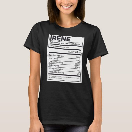 Irene Nutrition Information Problem Solution Hard  T-shirt (Voorkant)