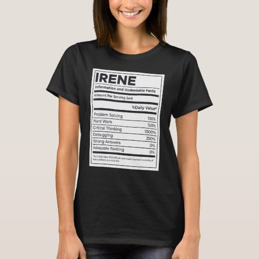 Irene Nutrition Information Problem Solution Hard  T-shirt (Voorkant)