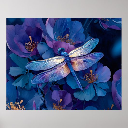 Iridale Libel Kleurrijke Bloemen Poster (Voorkant)