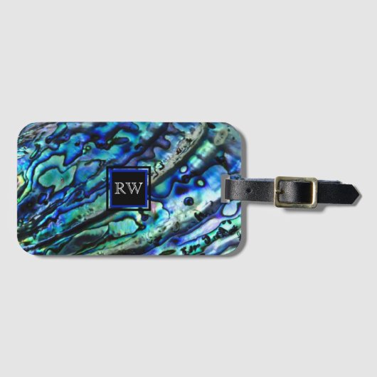 Iridescent Abalone Shell Monogram Bagagelabel (Voorkant (horizontaal))