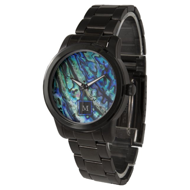 Iridescent Abalone Shell Monogram Horloge (Gekanteld)