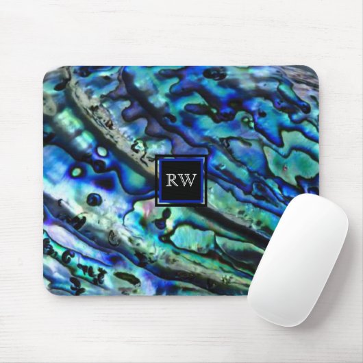 Iridescent Abalone Shell Monogram Muismat (Met muis)