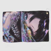 Iridescent Anime Horror: Liquid Smile Monster Golfhanddoek (Horizontaal)