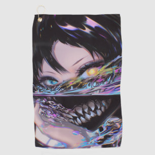 Iridescent Anime Horror: Liquid Smile Monster Golfhanddoek