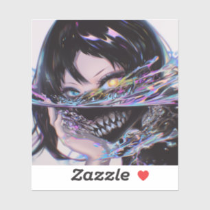 Iridescent Anime Horror: Liquid Smile Monster Sticker