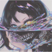 Iridescent Anime Horror: Liquid Smile Monster Sticker (Voorkant)