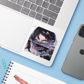 Iridescent Anime Horror: Liquid Smile Monster Sticker (Laptop met iPhone)