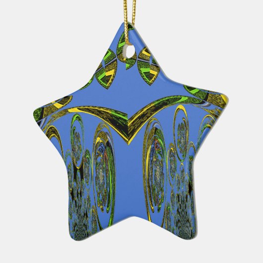 Iridescent Art Print met Gouden Abstract Design Keramisch Ornament (Links)