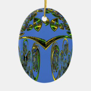 Iridescent Art Print met Gouden Abstract Design Keramisch Ornament