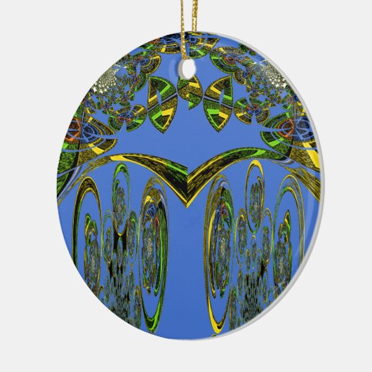 Iridescent Art Print met Gouden Abstract Design Keramisch Ornament (Links)