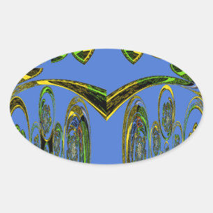 Iridescent Art Print met Gouden Abstract Design Ovale Sticker