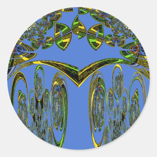 Iridescent Art Print met Gouden Abstract Design Ronde Sticker (Voorkant)