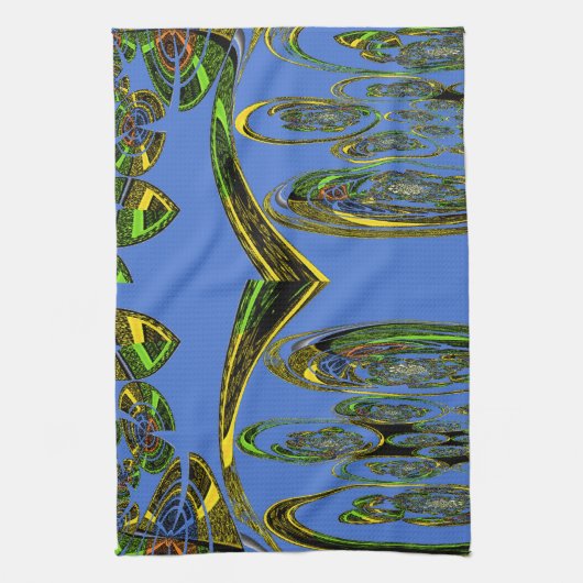 Iridescent Art Print met Gouden Abstract Design Theedoek (Verticaal)
