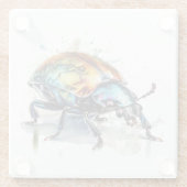 Iridescent Beetle in Waterverf Glazen Onderzetter (Achterkant)