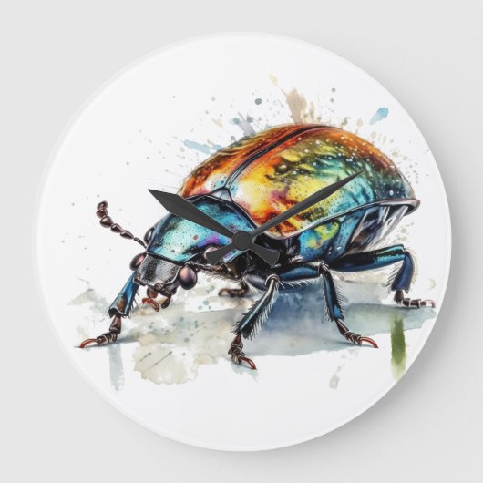 Iridescent Beetle in Waterverf Grote Klok (Voorkant)