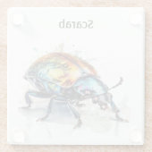 Iridescent Beetle in Waterverf, op maat Glazen Onderzetter (Achterkant)